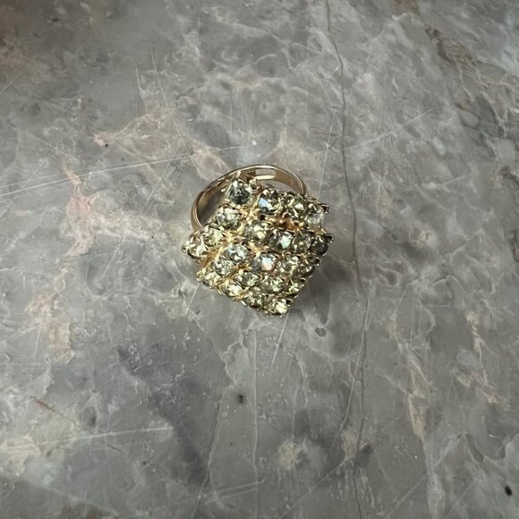 Vintage Diamond Cluster Gold Tone Adjustible Fashion Ring - Picture 2 of 4